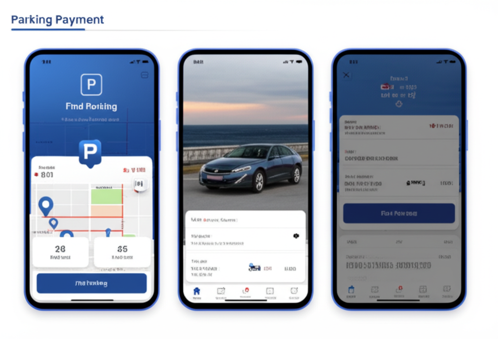 Mobile phone showing parking payment process