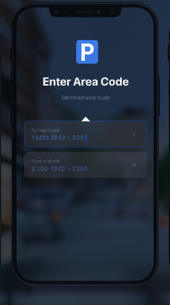 Enter parking area code screen